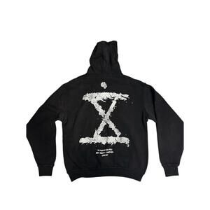 Black Graphic Hoodie with Large Back Print and Front Logos